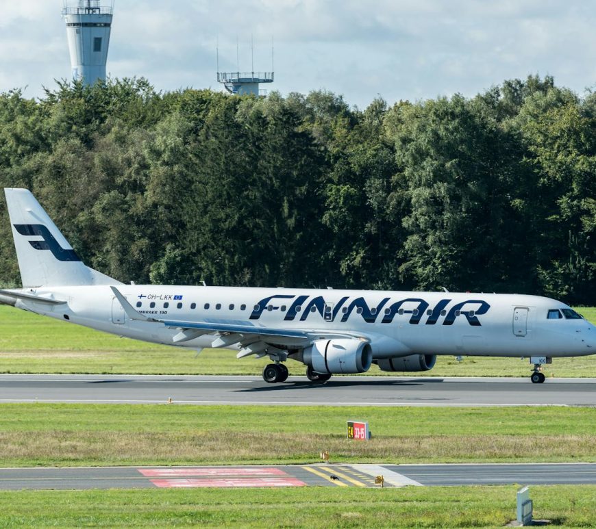 finnair aircraft on runway at hamburg airport