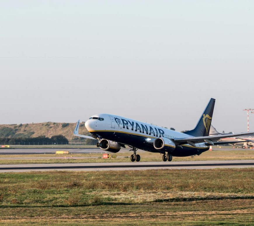 ryanair airplane landing at prague airport